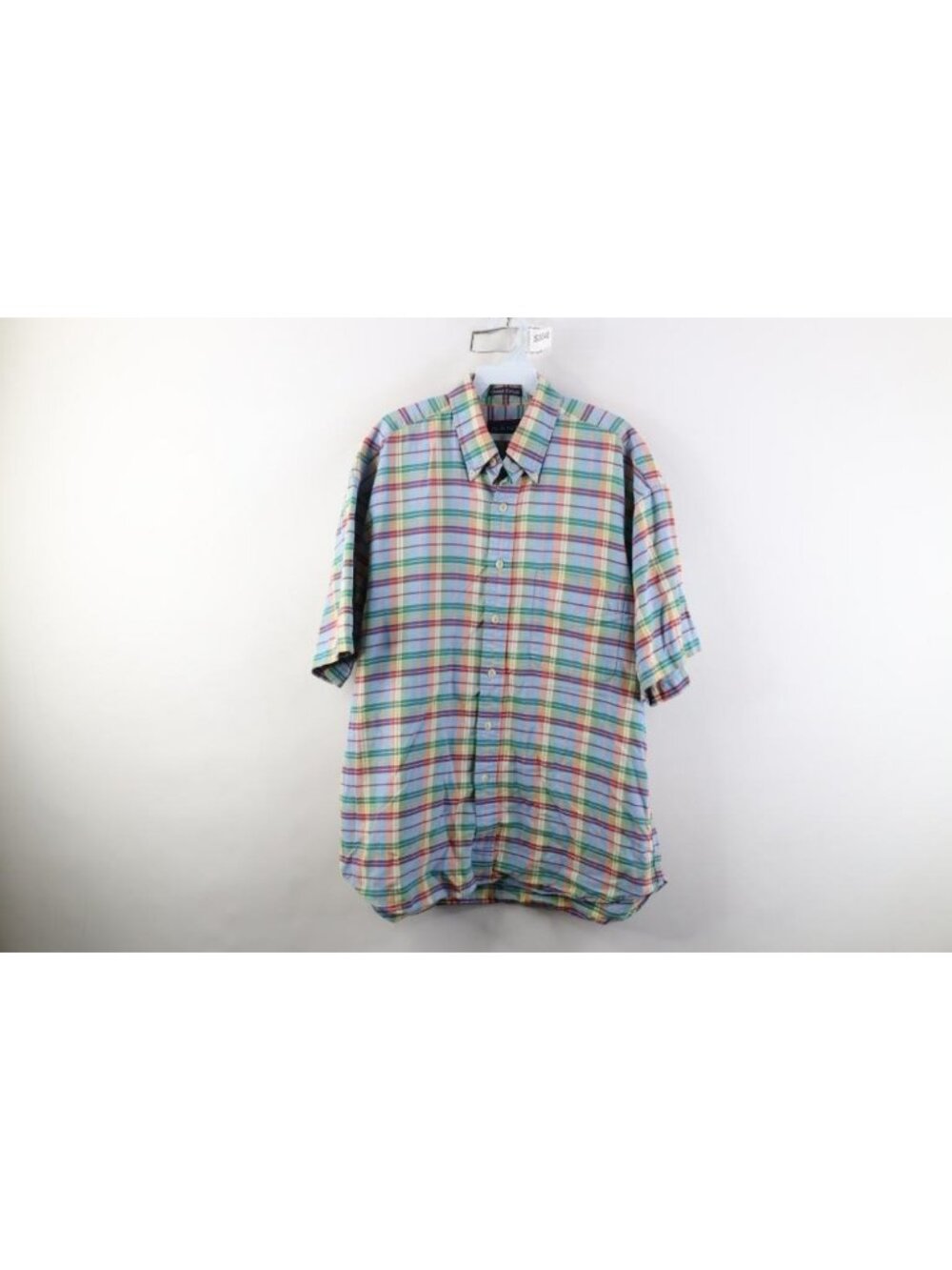 Vintage 90s Streetwear Mens Large Rainbow Madras Plaid Oxford Button Down Shirt